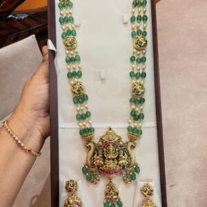 Green Beads Lakshmi Haram