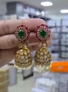 polki stone jhumka earrings