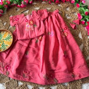 mul chanderi lehenga for kids