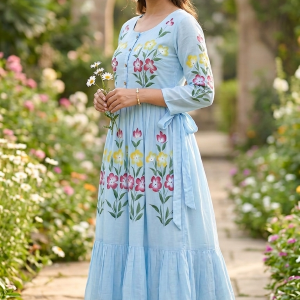 Brush Painting Mul Chanderi Frock