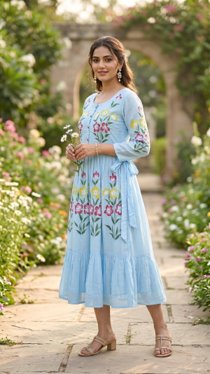 Brush Painting Mul Chanderi Frock