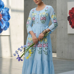 Brush Painting Mul Chanderi Frock